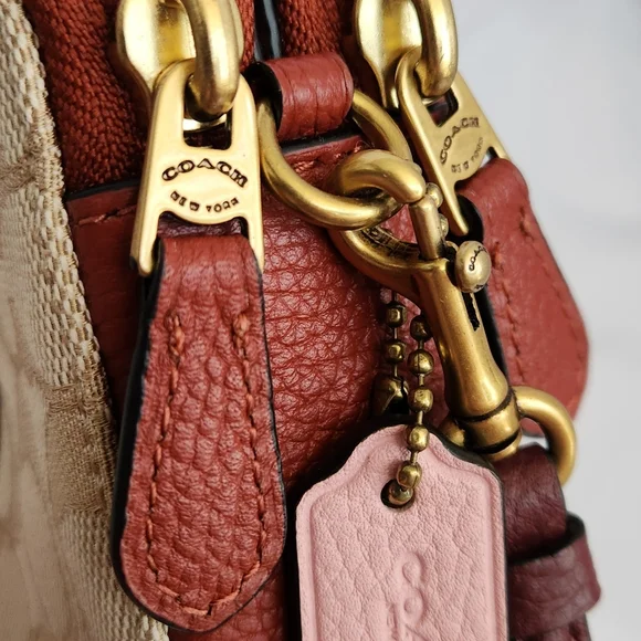 Coach Cream and Brown Crossbody Bag with Signature Pattern - Picture 8 of 9